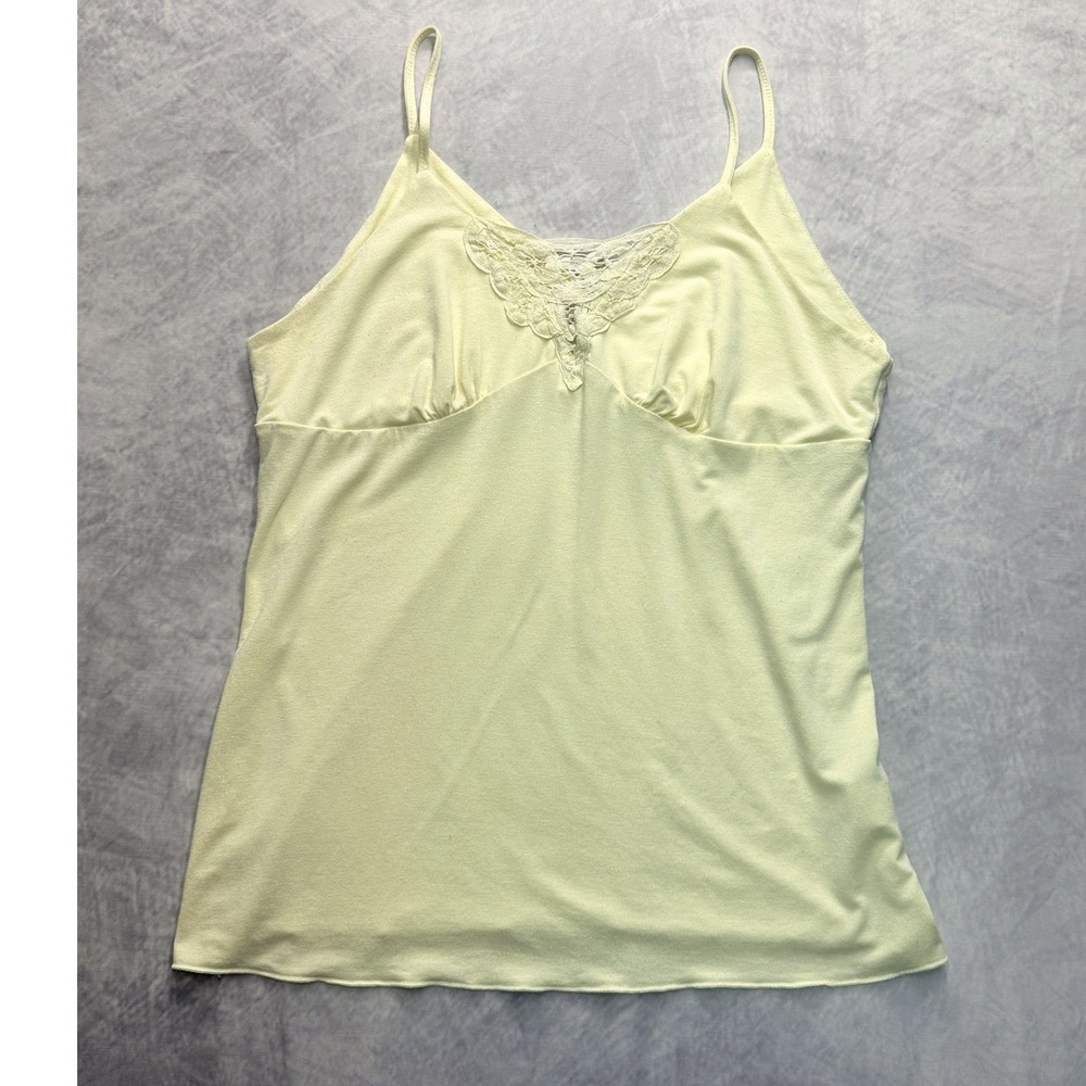 vtg y2k 90s Womens Butter Yellow Lace Trim Camisole babydoll Top womens Sz M USA